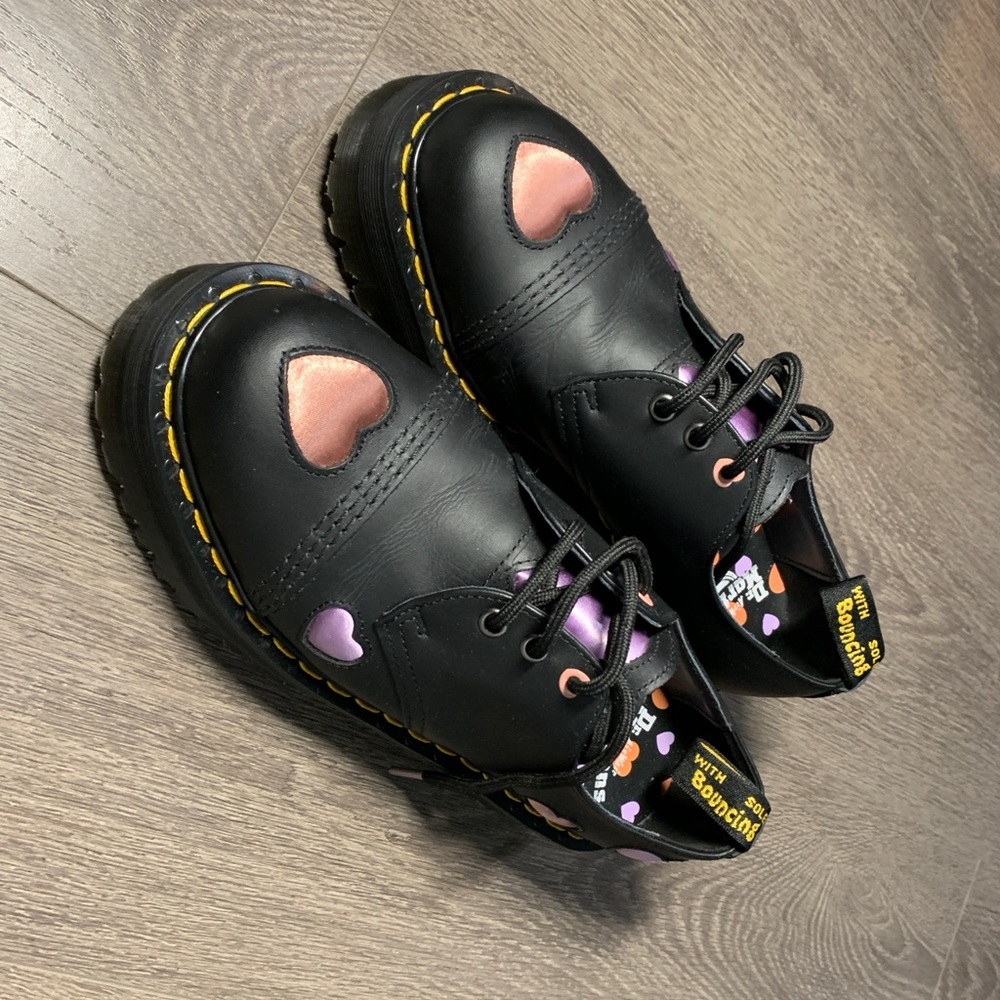 Dr. Martens Black Shoes with Pink Heart Accents